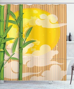 Bamboo Full Moon Clouds Shower Curtain - Asian Bathroom Decor