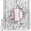 Baseball and Concrete Wall Damage Illustration Competition Bathroom Shower Curtain - Waterproof Fabric