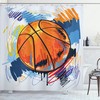 Basketball Player Shower Curtain, Sports Bathroom Decor with Silhouettes Shooting The 3-Pointer Moment