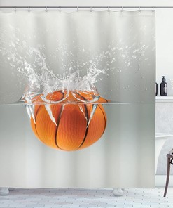 Basketball Positions Stall Shower Curtain, Athletic Theme Bathroom Decor with Sphere Sporting Pastime, Orange Black White Fabric