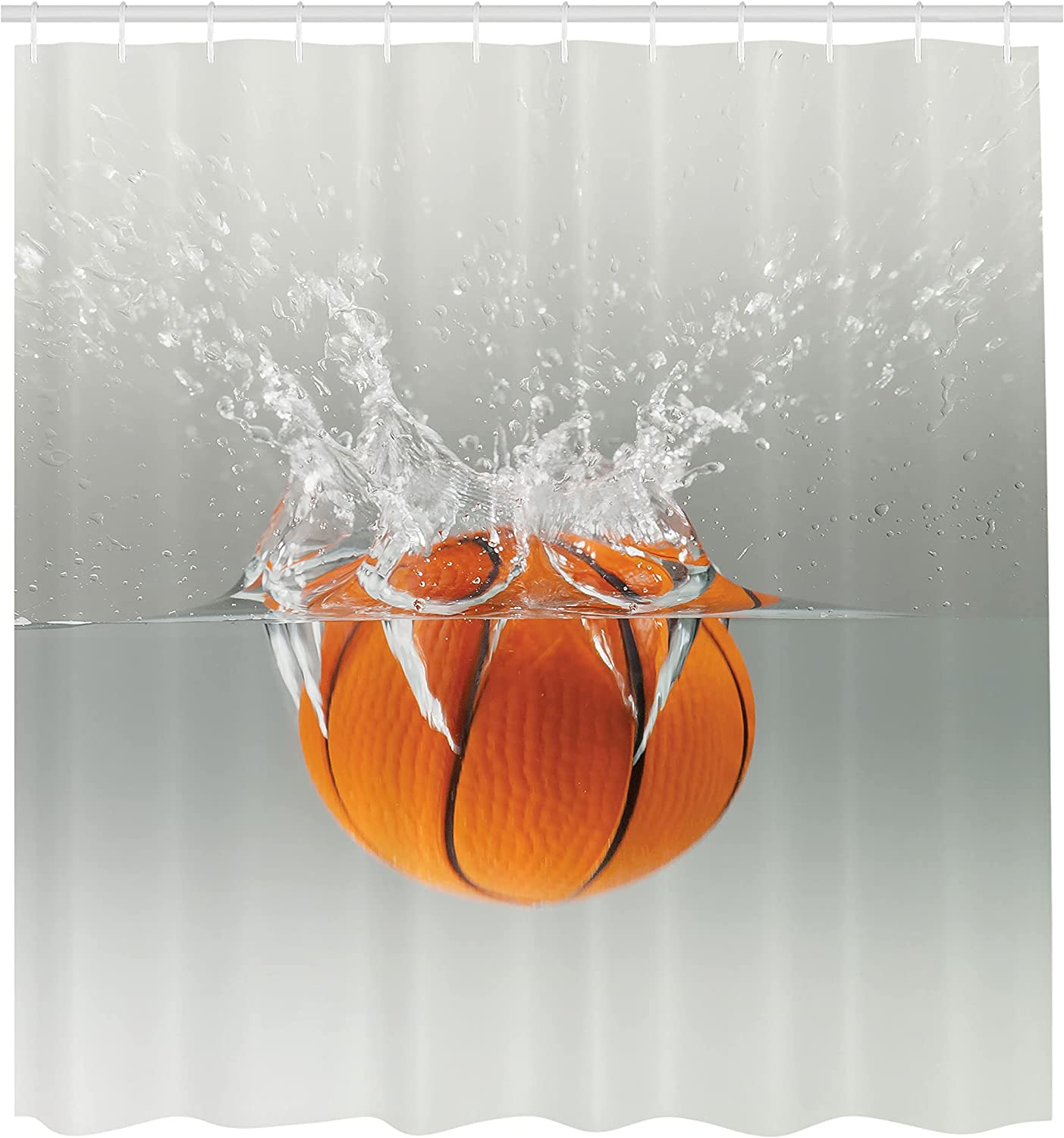 Basketball Positions Stall Shower Curtain, Athletic Theme Bathroom Decor with Sphere Sporting Pastime, Orange Black White Fabric - Image 2