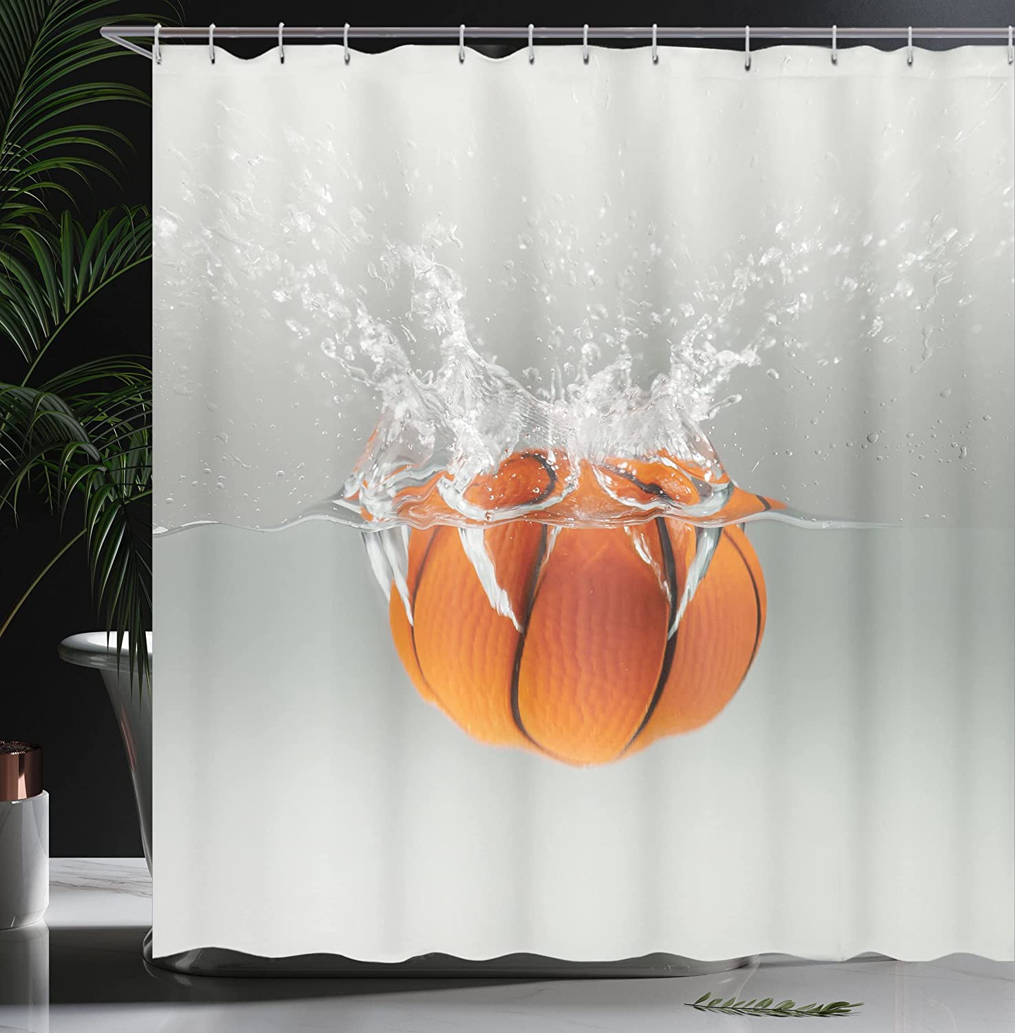 Basketball Positions Stall Shower Curtain, Athletic Theme Bathroom Decor with Sphere Sporting Pastime, Orange Black White Fabric - Image 3