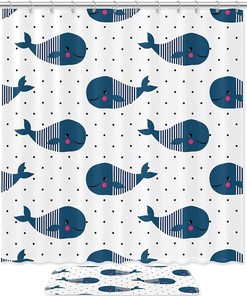 Bathroom Shower Curtain - Cute Dolphin Pattern, Waterproof, Home Decor
