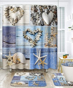 Beach Starfish Seashells Urchins Conch Ocean Summer Shower Curtain for Bathroom Decor