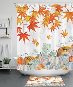 Beach-Themed Farmhouse Shell Fabric Shower Curtain featuring Shells, Seahorse, and Buffalo Check