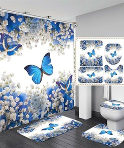 Beautiful Blue and Pink Butterfly 3D Shower Curtain Cover - Waterproof for Bathroom Decor