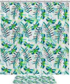 Beautiful Green Dragonfly Printing Waterproof Fabric Bathroom Shower Curtain