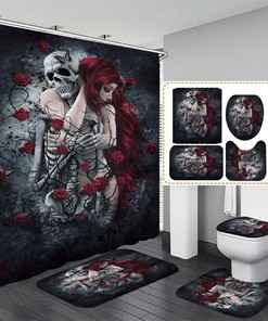 Beauty Skull Rose Waterproof Shower Curtain Bathroom Decor