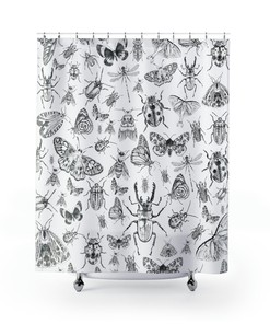 Beetle Decor Shower Curtain - Modern and Chic Bathroom Decor with Black and White Art Illustration