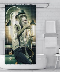 Billiard-Playing Monkey Shower Curtain - Customized Bathroom Decor