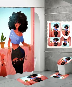 Black African Women Bathroom Shower Curtain Set