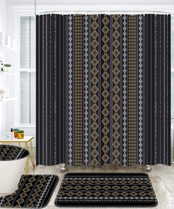Black Boho Shower Curtain with Abstract Design for Bathroom Decor