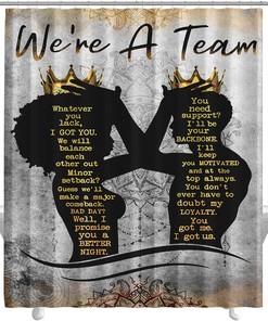 Black King & Queen Inspirational Quotes Shower Curtain - Waterproof Fabric Afro-American Bath Decor