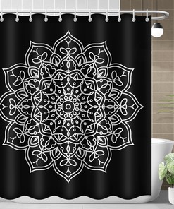 Black Mandala Shower Curtain with Vintage Medieval Bohemia Art Style, Perfect for Bathtub Decor - Bathroom Curtain