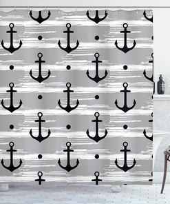 Black Pearl Marine Shower Curtain with Pirate Anchors and Skulls Illustration for a Gothic Bathroom Decor