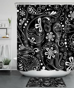 Black and White Abstract Paisley Shower Curtain - Boho Bathroom Accessory