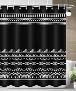 Black and White Lines Shower Curtain with Vintage Medieval Design, Perfect for Bathtub Decor - Bathroom Curtain