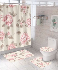 Blessings of Roses - 3D Pink Rose Flowers Print Shower Curtain for Bathroom Decor