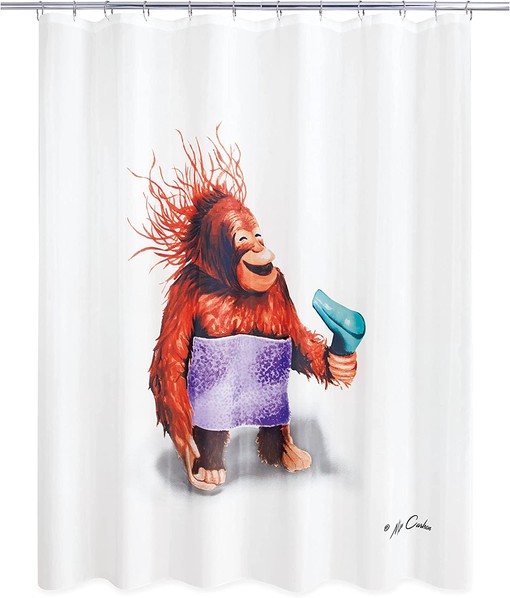 Blow Dryer Monkey Fabric Printed Shower Curtain - Multicolor
