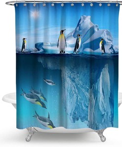 Blue Antarctic Glacier Penguin Shower Curtain - Unique Bathroom Decor