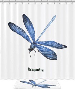 Blue Dragonfly Fabric Shower Curtain Bathroom Decor