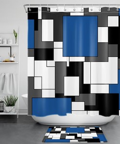 Blue Geometric Pattern Art Printed Shower Curtain for Modern Bathroom Decor