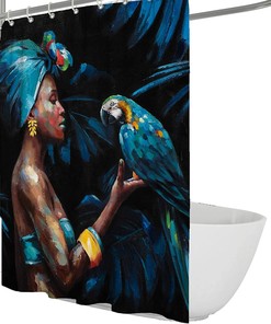 Blue Headscarf African American Shower Curtain - Wildlife Themed Bathroom Accessory