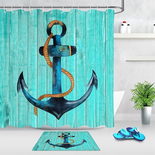 Blue Painted Anchor Shower Curtain Bathroom Decor