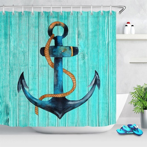 Blue Painted Anchor Shower Curtain Bathroom Decor - Image 2