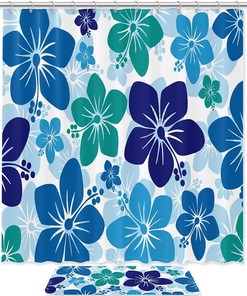 Blue Purple Hawaiian Hibiscus Floral Shower Curtain for Bathroom Decor
