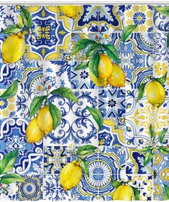 Blue Tiles Lemon Shower Curtain with Chic Summer Fruit Print - Home Bathroom Decoration
