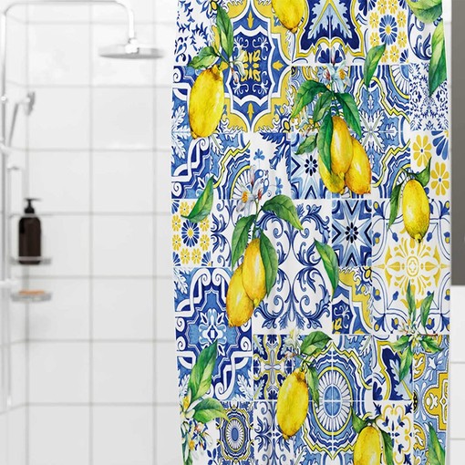 Blue Tiles Lemon Shower Curtain with Chic Summer Fruit Print - Home Bathroom Decoration - Image 3