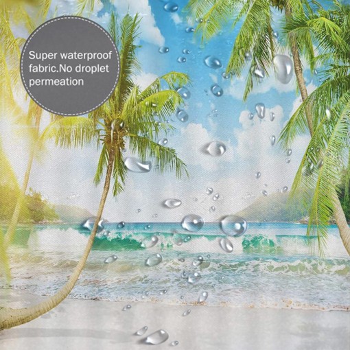 Blue and Green Tropical Beach Shower Curtain in Polyester Fabric for Bathroom Decor - Image 4