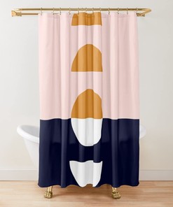 Blush Pink Orange Dark Blue Geometric Pattern Shower Curtain for Modern Bathroom