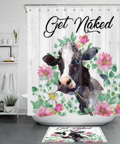 Board Flower Highland Cow Shower Curtain for Rustic Bathroom Decor
