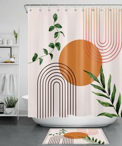 Bohemian Green Leaf Geometric Shower Curtain for Natural Bathroom Decor