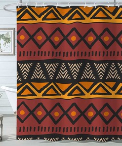 Bohemian Motif Geometric African Mud Cloth Shower Curtain for Boho Bathroom Decor