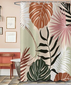 Boho Abstract Geometric Leaves Shower Curtain - Bathroom Decor