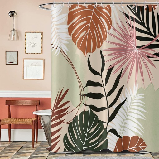 Boho Abstract Geometric Leaves Shower Curtain - Bathroom Decor