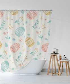 Boho Easter Bunny Shower Curtain - Printed Bathroom Curtains for Spring