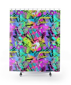 Boho Pop Art Shower Curtain with Custom Print, Unique Bathroom Decor