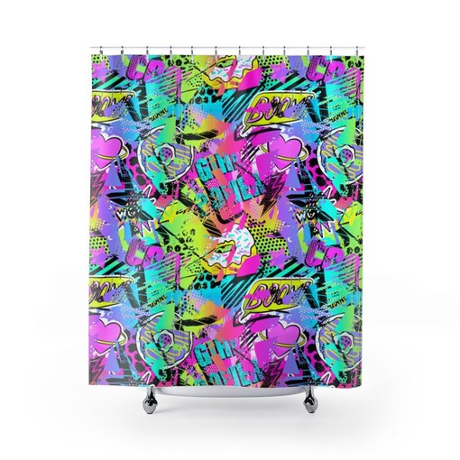 Boho Pop Art Shower Curtain with Custom Print, Unique Bathroom Decor