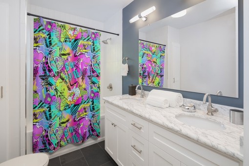 Boho Pop Art Shower Curtain with Custom Print, Unique Bathroom Decor - Image 2