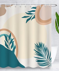 Boho Shower Curtain, Mid Century Tropical Green Leaf Plant Fabric, Waterproof Bathroom Curtain