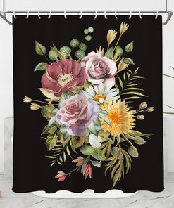 Boho Vintage Floral Shower Curtain with Green Leaves Design - Perfect for Bathroom Decoration