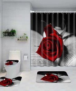 Books Rose Flower 3D Shower Curtain for Bookworms and Nature Lovers