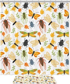 Botanical Dragonfly Insect Pattern Shower Curtain - Cute Bathroom Decor