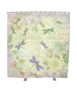 Botanical Dragonfly Shower Curtain with Pastel Spring Colors