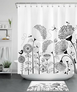 Botanical Flower Shower Curtain - Dragonfly and Bee Bathroom Accessory