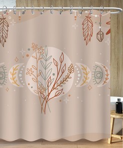 Botanical Leaves and Flower Shower Curtain, Minimalist Bohemia Art, Bathroom Decor